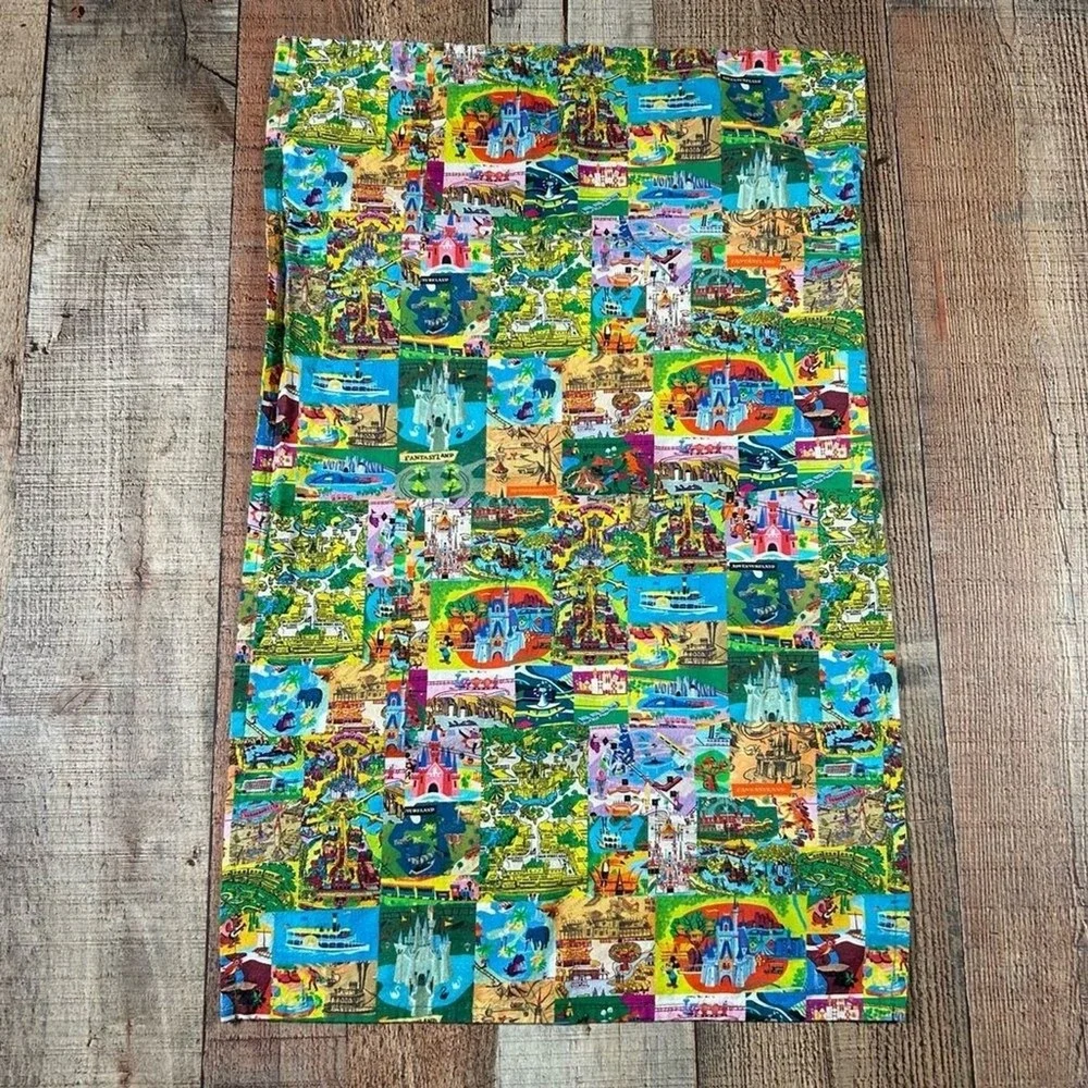 Disney Parks Authentic Cotton Dish Towel Vintage-Inspired Park Map Print Retro